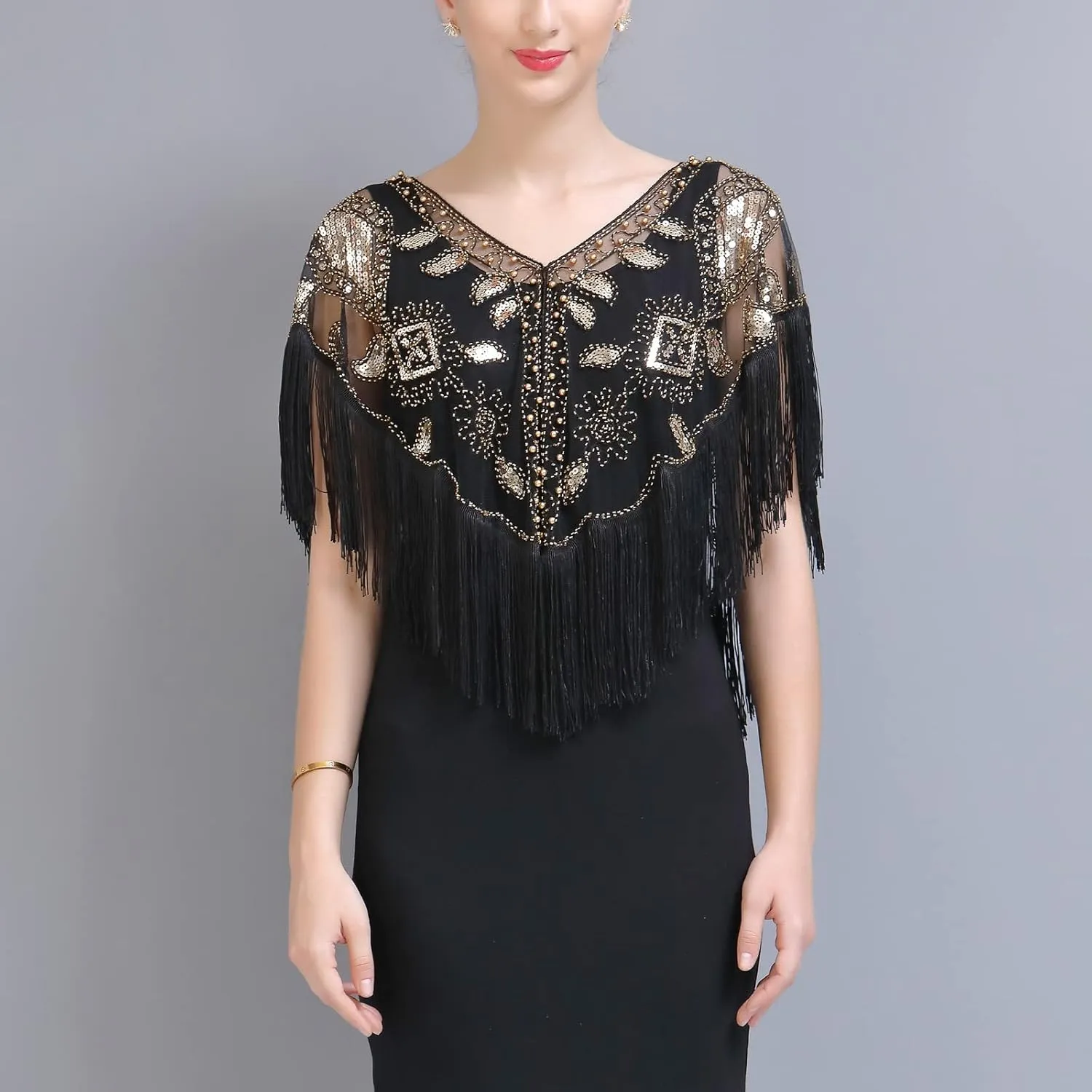 1920s Womens Shawl Wraps Sequin Beaded Bridal Shawls Flapper Evening Cape