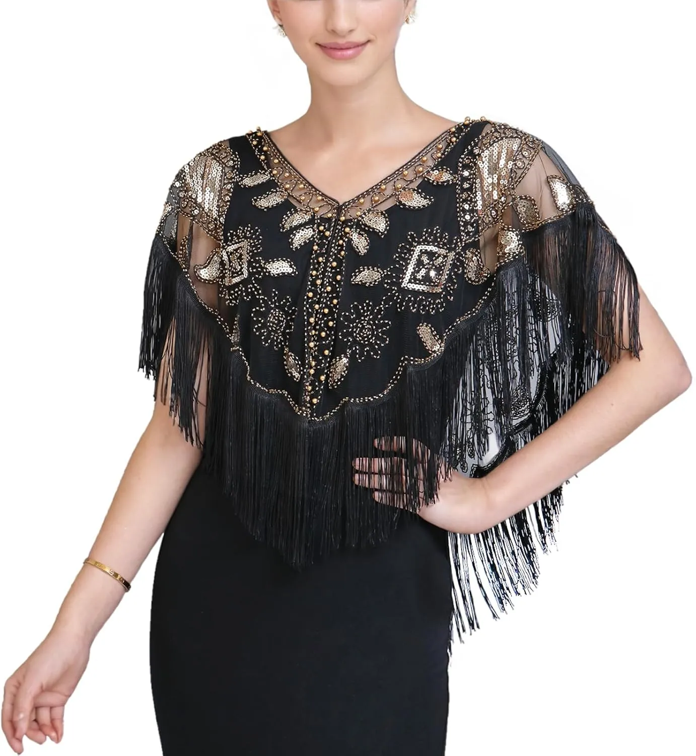 1920s Womens Shawl Wraps Sequin Beaded Bridal Shawls Flapper Evening Cape