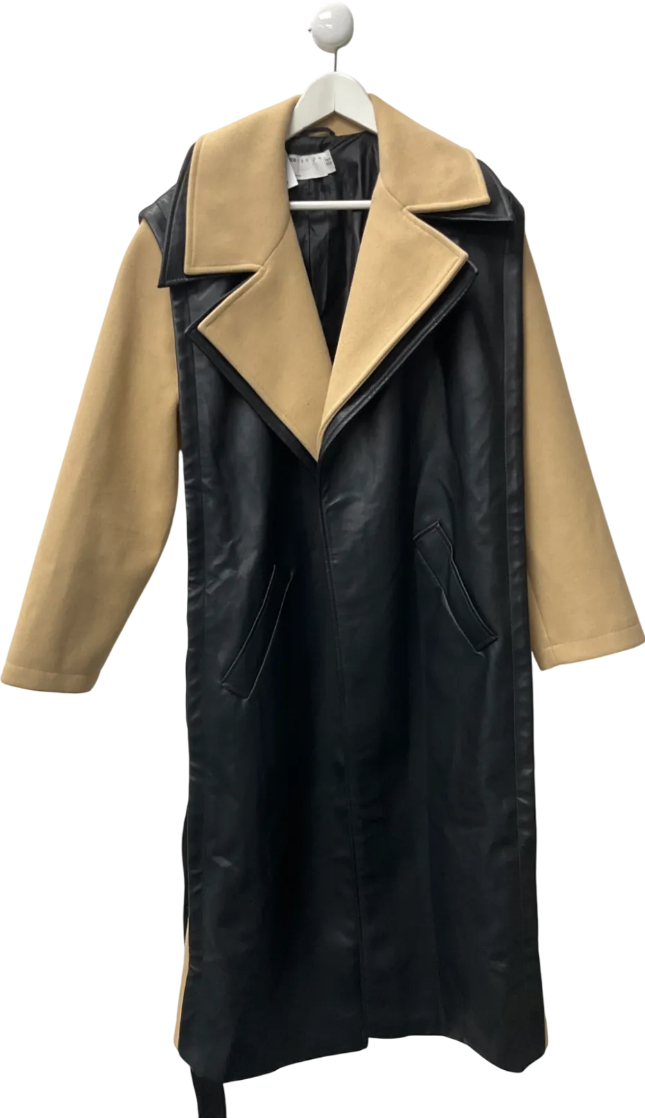 ASOS Black Brave Shearling Long Coat In Brown UK 8