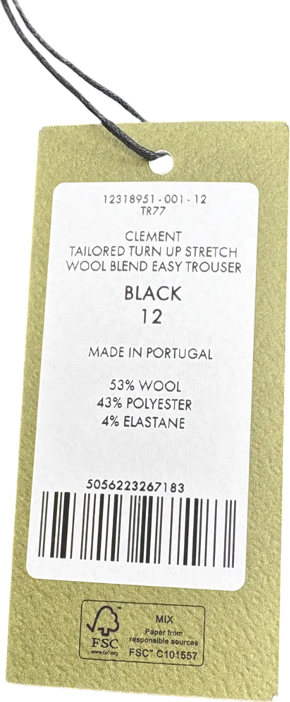 Cefinn Black Clement New Wool Easy Waist Turn Up Trouser UK 12