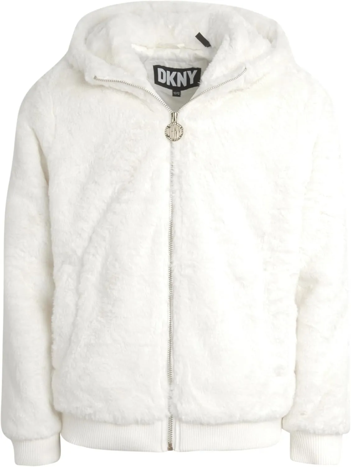 DKNY Girls' Winter Jacket - Full Zip Up Faux Fur Sherpa Girl's Bomber Jacket - Warm Hooded Teddy Coat for Girls (7-16)