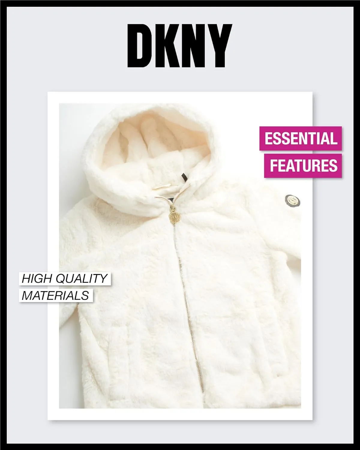 DKNY Girls' Winter Jacket - Full Zip Up Faux Fur Sherpa Girl's Bomber Jacket - Warm Hooded Teddy Coat for Girls (7-16)