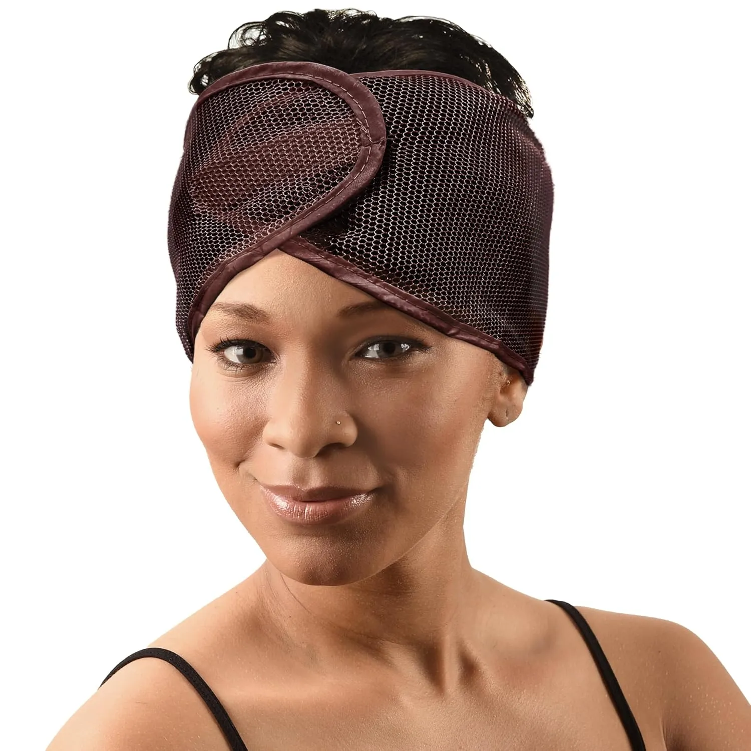 DONNA Argan Mesh Wrap Brown Color 1PC - Face Wash Headbands for Women and Make up, Shower Cap