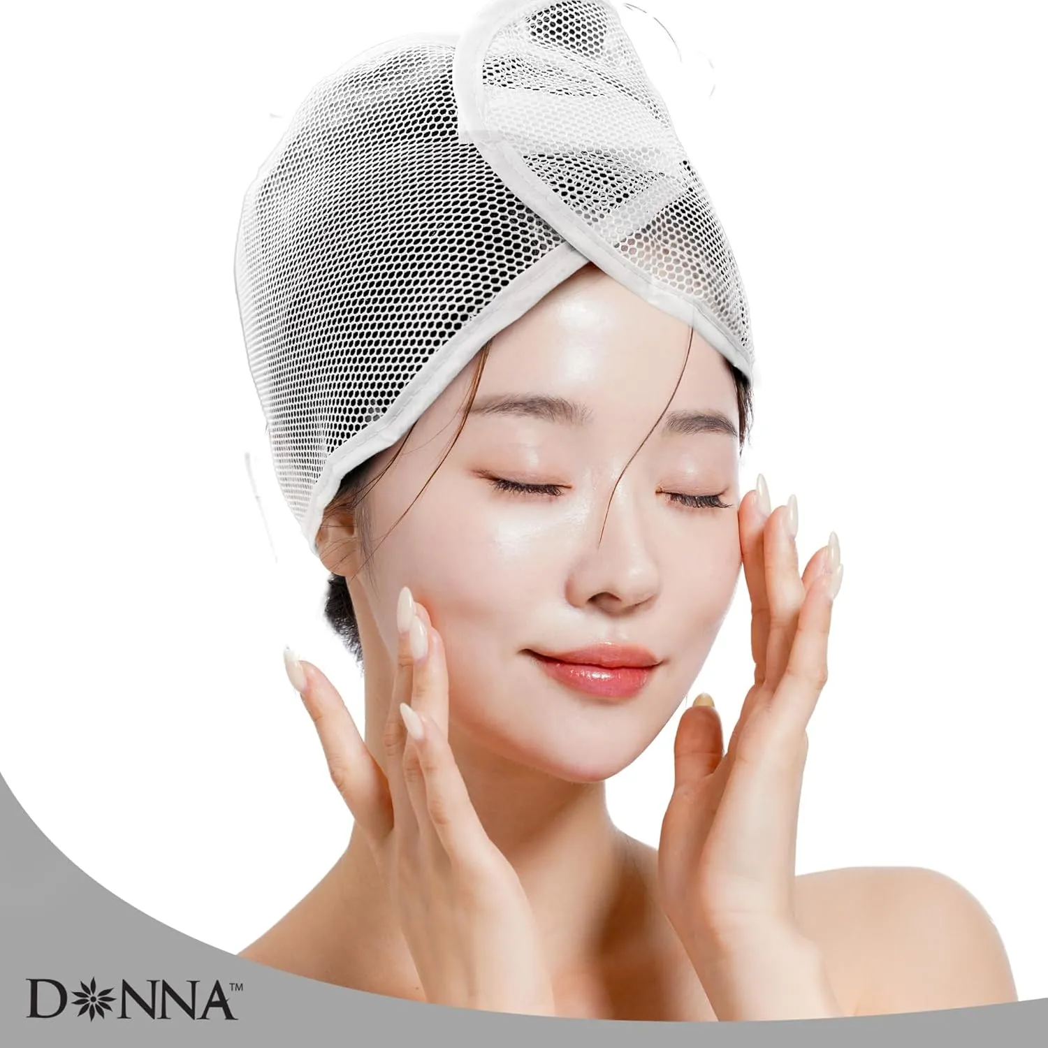 DONNA Argan Mesh Wrap Brown Color 1PC - Face Wash Headbands for Women and Make up, Shower Cap