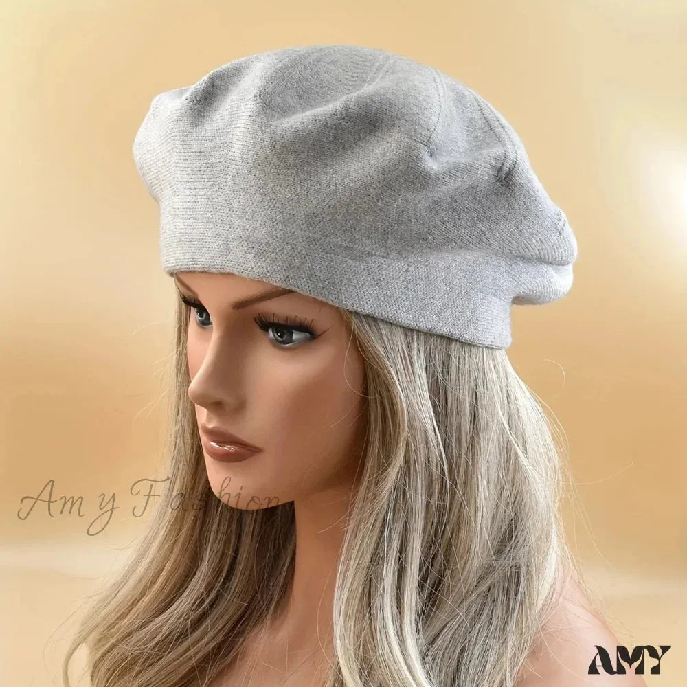 French Stripe Plaid Military Top Painter Beret Women Hat - Wool Knitted