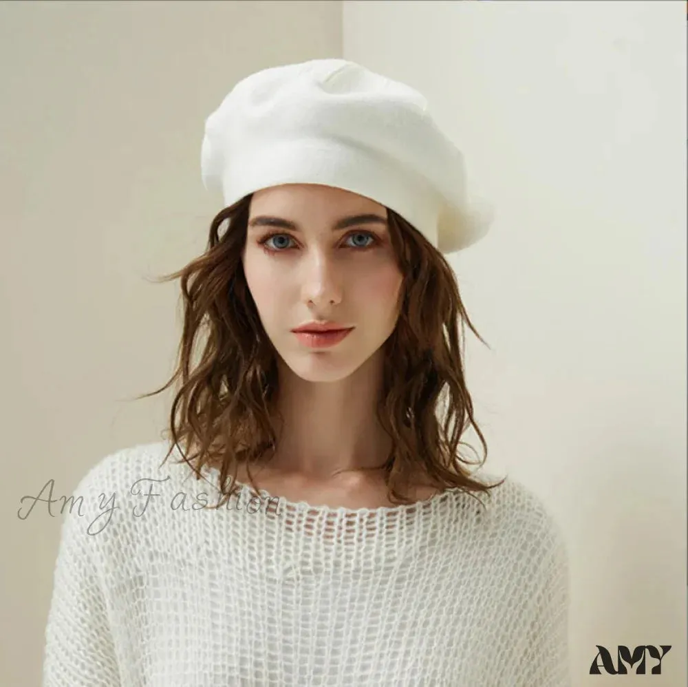 French Stripe Plaid Military Top Painter Beret Women Hat - Wool Knitted