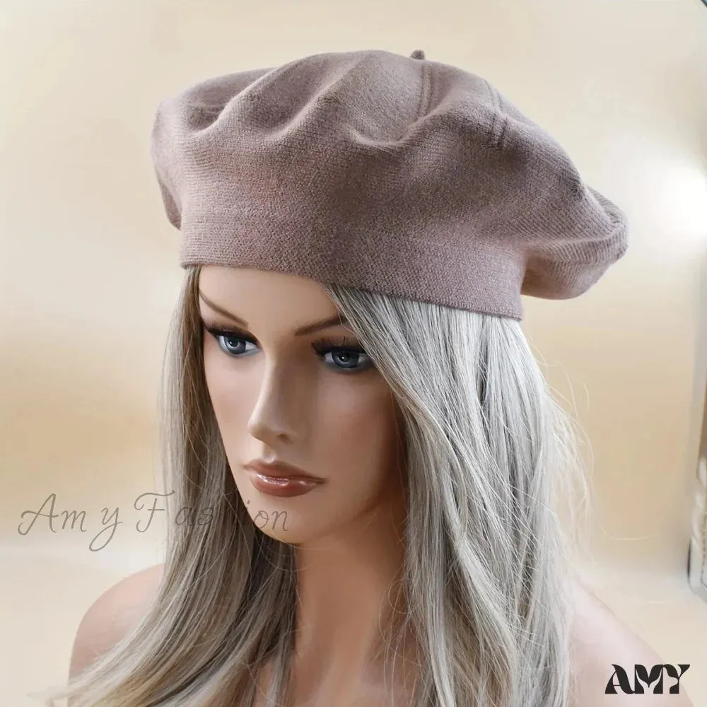 French Stripe Plaid Military Top Painter Beret Women Hat - Wool Knitted