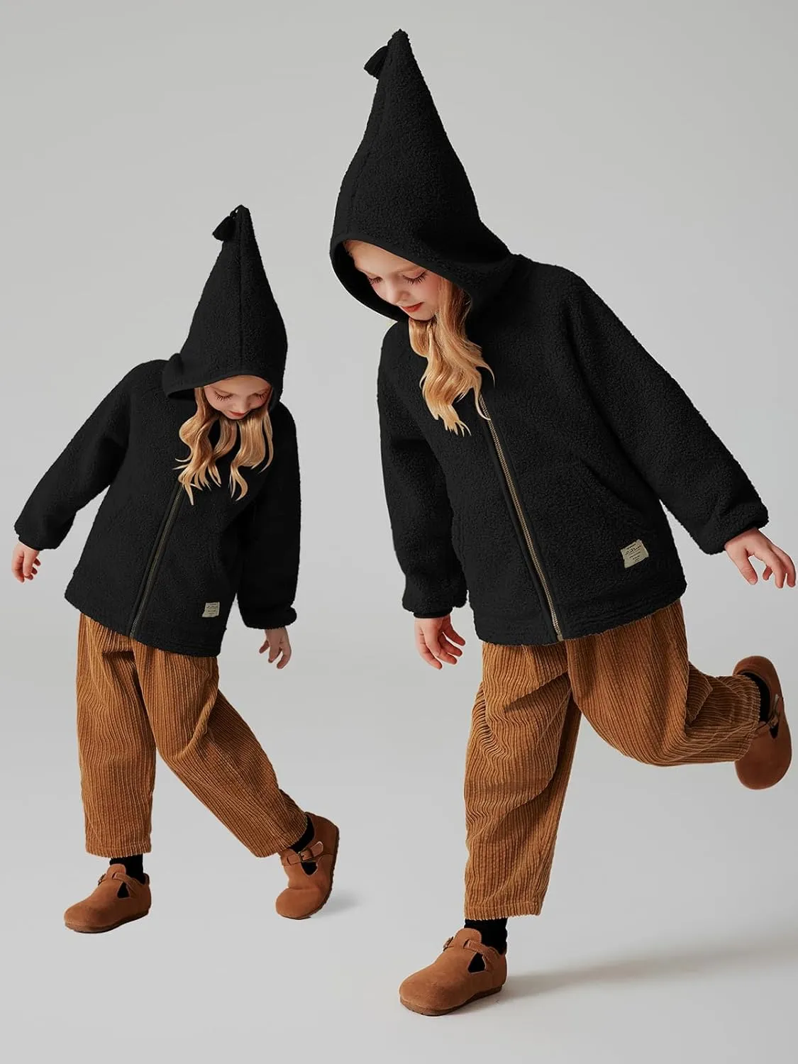 Girls Teddy Fleece Jacket Fall Winter Full Zip Coat Kids Lightweight Outwear Hoodie with Pockets