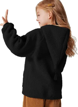 Girls Teddy Fleece Jacket Fall Winter Full Zip Coat Kids Lightweight Outwear Hoodie with Pockets