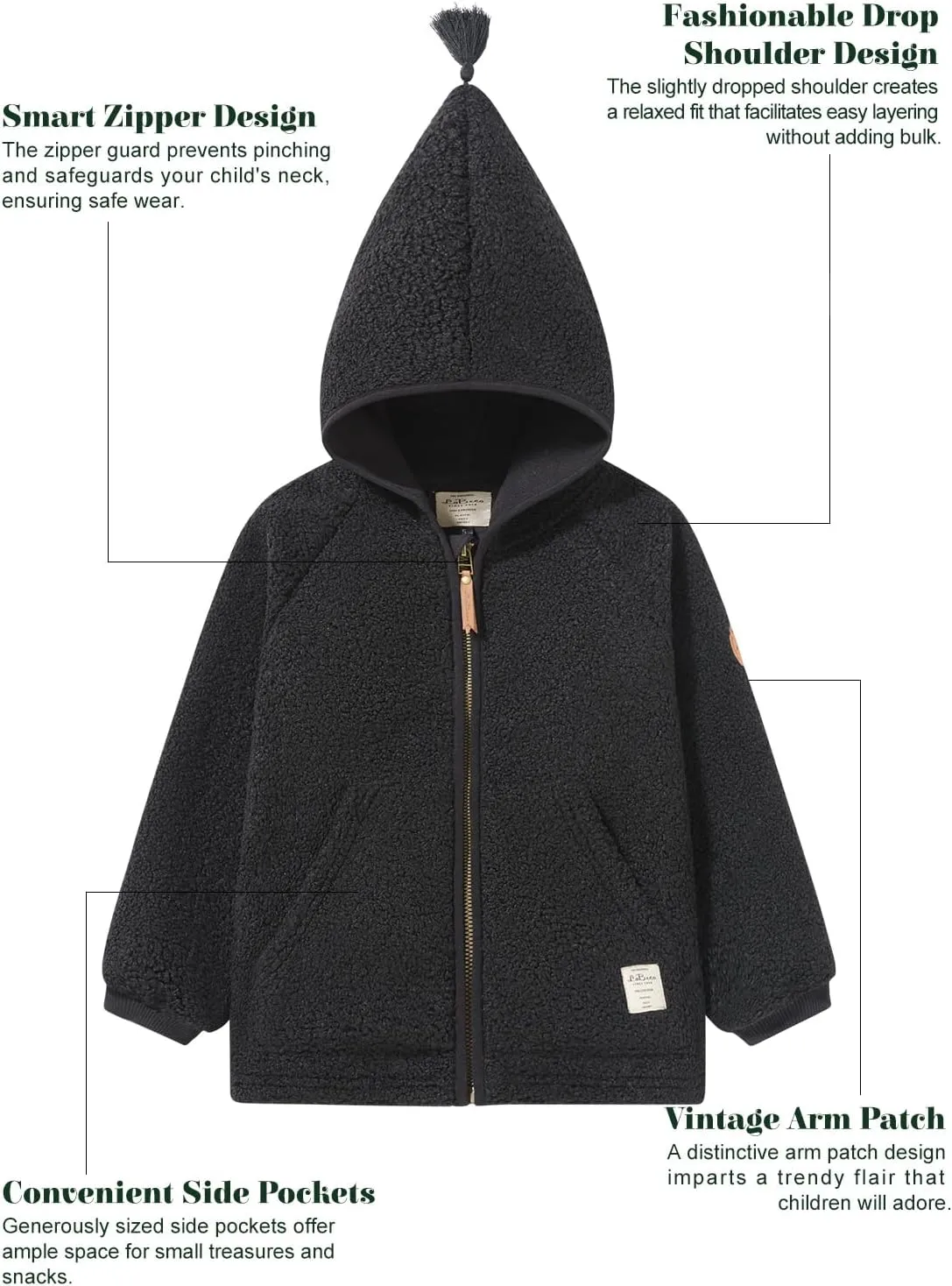 Girls Teddy Fleece Jacket Fall Winter Full Zip Coat Kids Lightweight Outwear Hoodie with Pockets