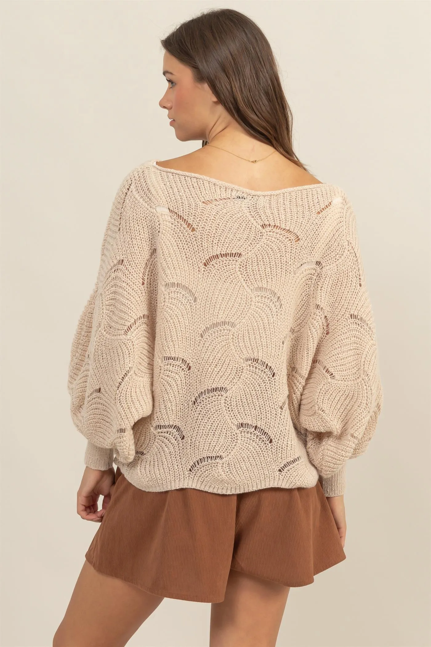 HF25A287-Pointelle Chunky Knit Sweater