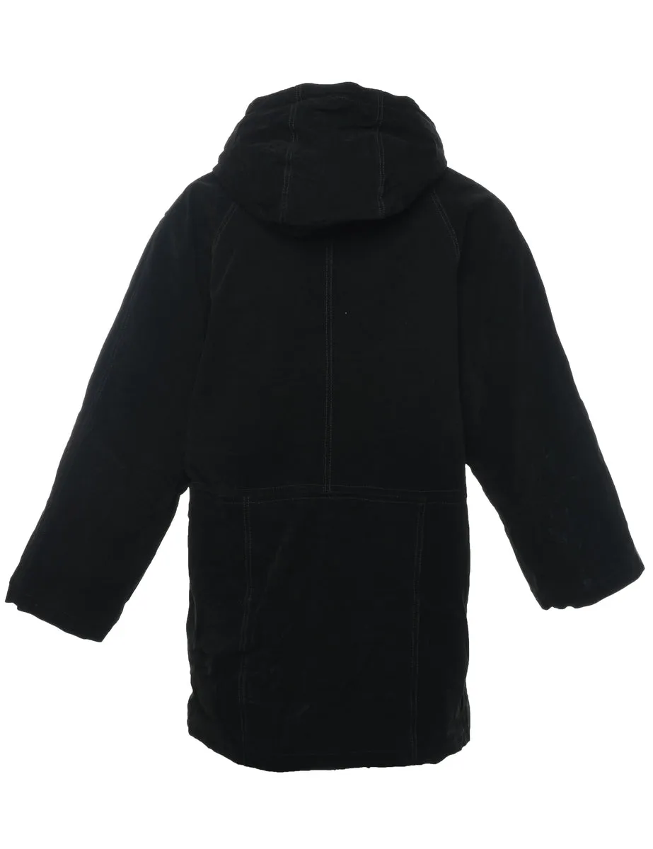 Hooded Black Faux Shealing Lined Suede Jacket - M
