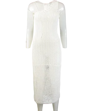IRO White Widdy One-shoulder Knitted Dress UK XS