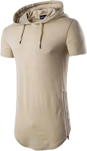 Men's Short Sleeve Crewneck Hipster Hip Hop Hoodie Top Side Zipper T-Shirt