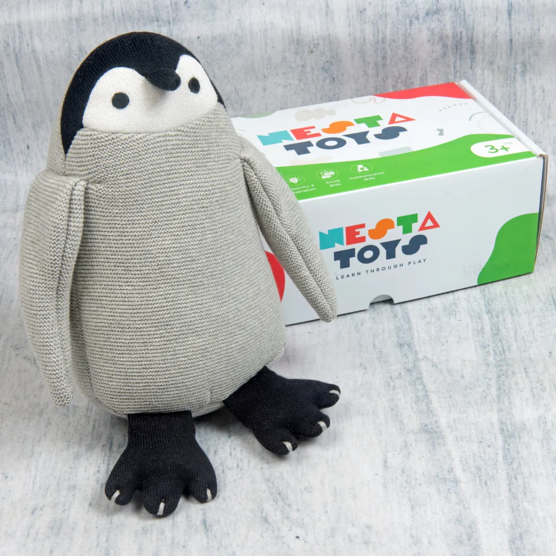 Peppy the Penguin | Knitted Cotton Animal Plush Toy for Kids
