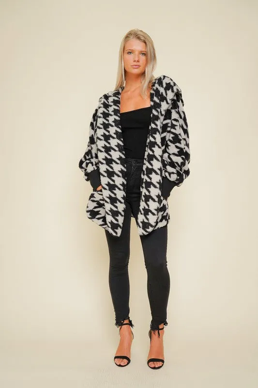 SOFT & COZY HOUNDSTOOTH SHERPA JACKET