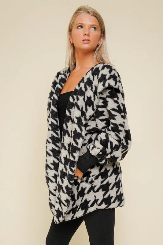 SOFT & COZY HOUNDSTOOTH SHERPA JACKET