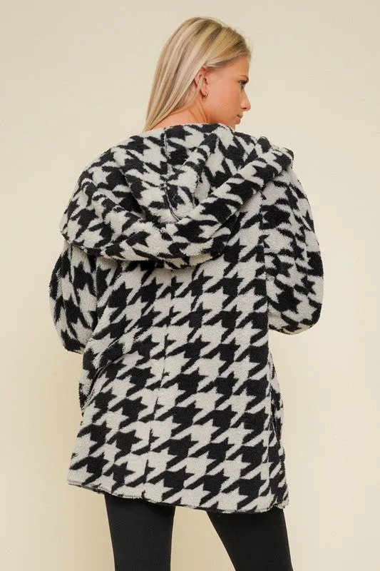 SOFT & COZY HOUNDSTOOTH SHERPA JACKET