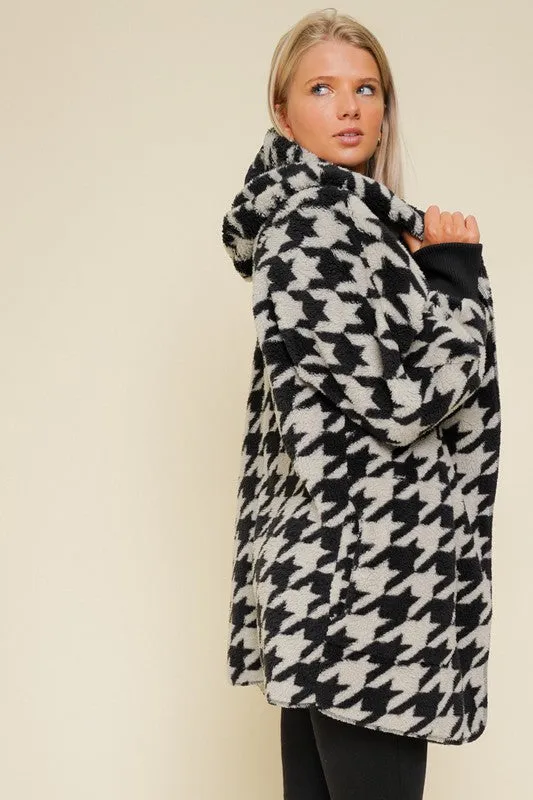 SOFT & COZY HOUNDSTOOTH SHERPA JACKET