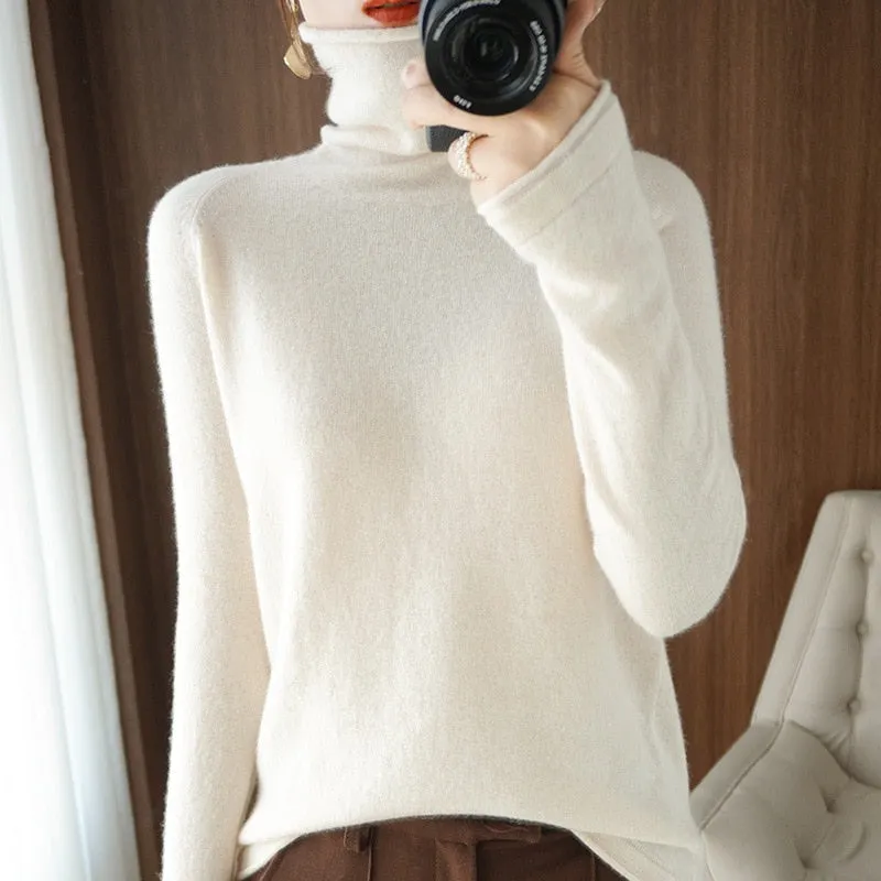 Wjczt Women Sweater Winter Cashmere Turtleneck Warm Knitwear Korean Casual Solid Bottoming Shirt Fashion Knit Pullovers Brown Sweater