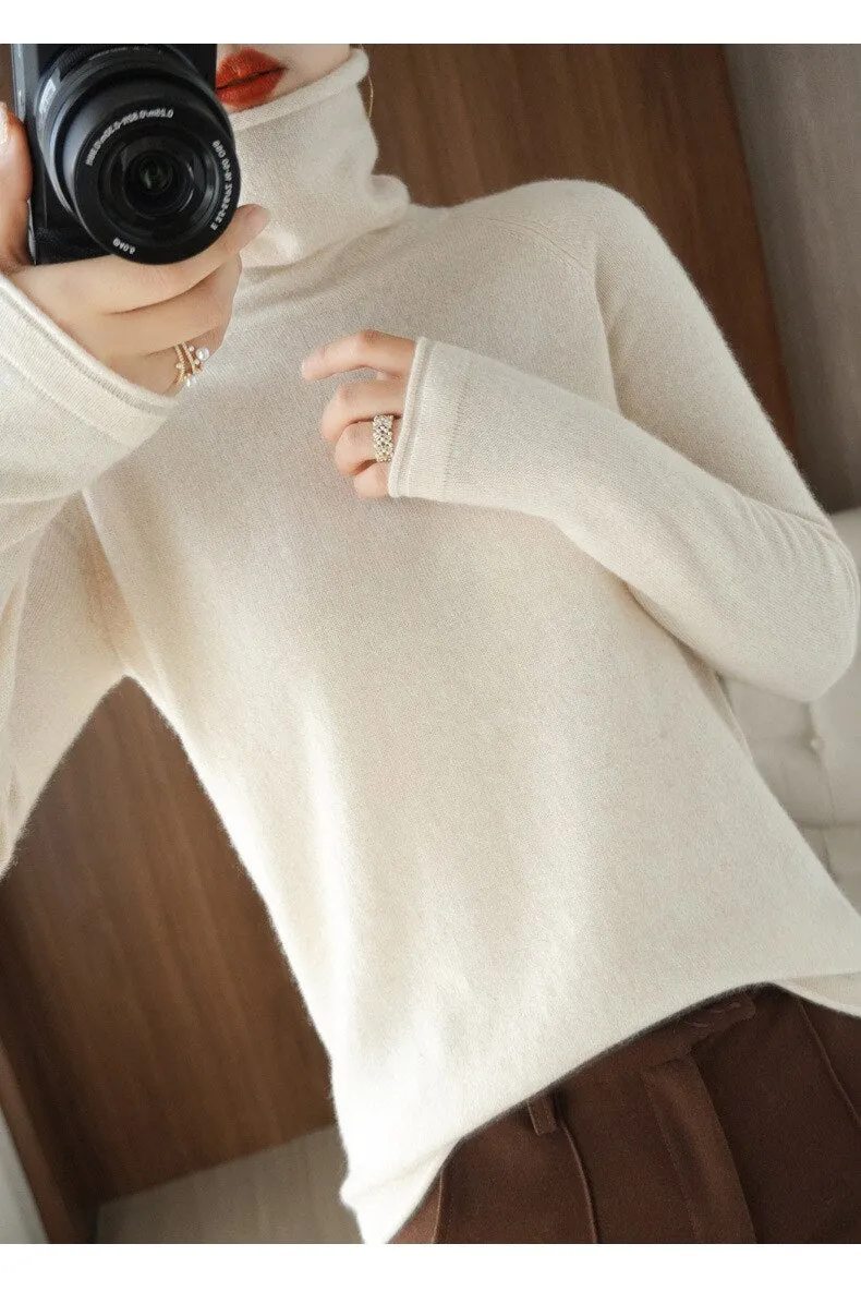 Wjczt Women Sweater Winter Cashmere Turtleneck Warm Knitwear Korean Casual Solid Bottoming Shirt Fashion Knit Pullovers Brown Sweater