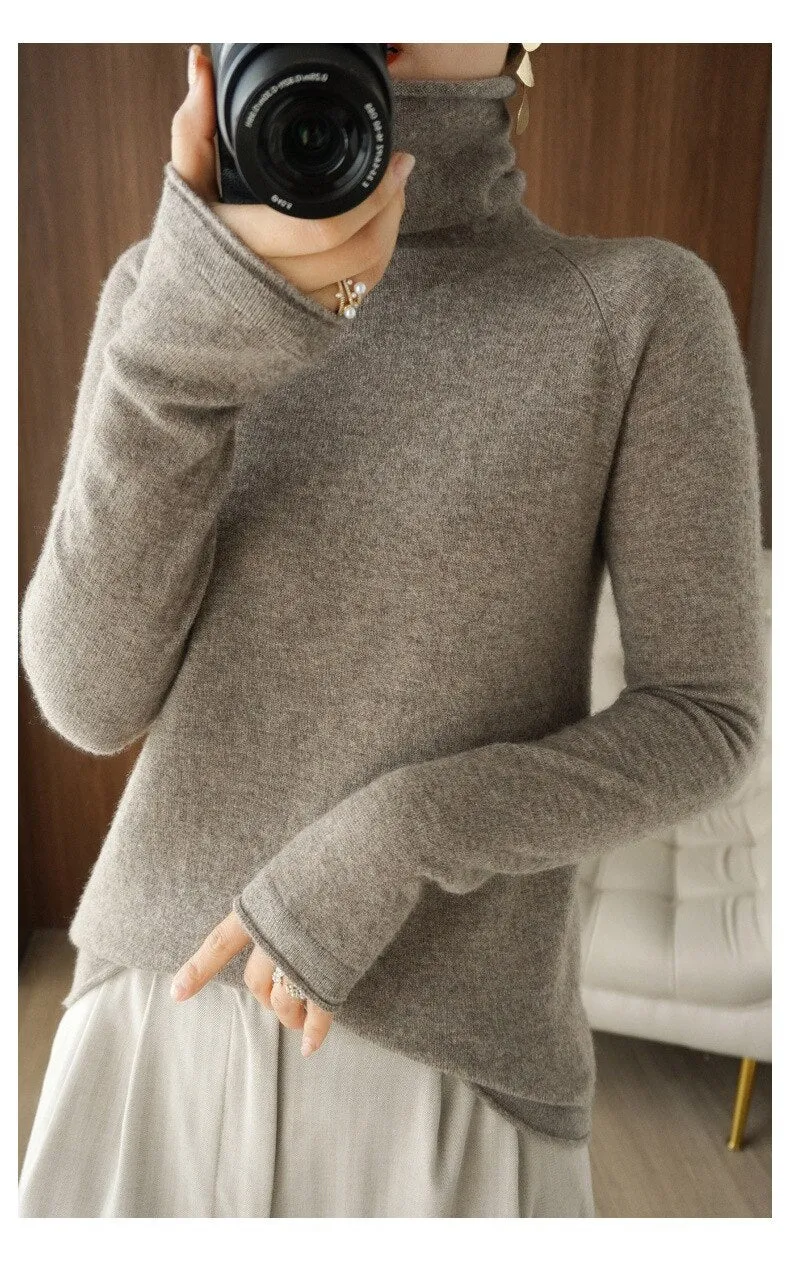 Wjczt Women Sweater Winter Cashmere Turtleneck Warm Knitwear Korean Casual Solid Bottoming Shirt Fashion Knit Pullovers Brown Sweater