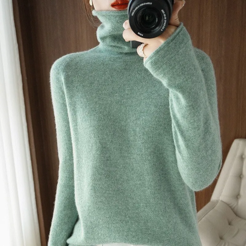 Wjczt Women Sweater Winter Cashmere Turtleneck Warm Knitwear Korean Casual Solid Bottoming Shirt Fashion Knit Pullovers Brown Sweater