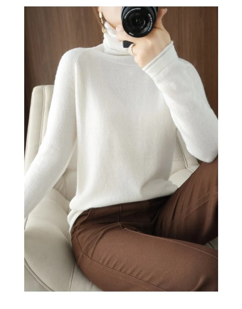 Wjczt Women Sweater Winter Cashmere Turtleneck Warm Knitwear Korean Casual Solid Bottoming Shirt Fashion Knit Pullovers Brown Sweater