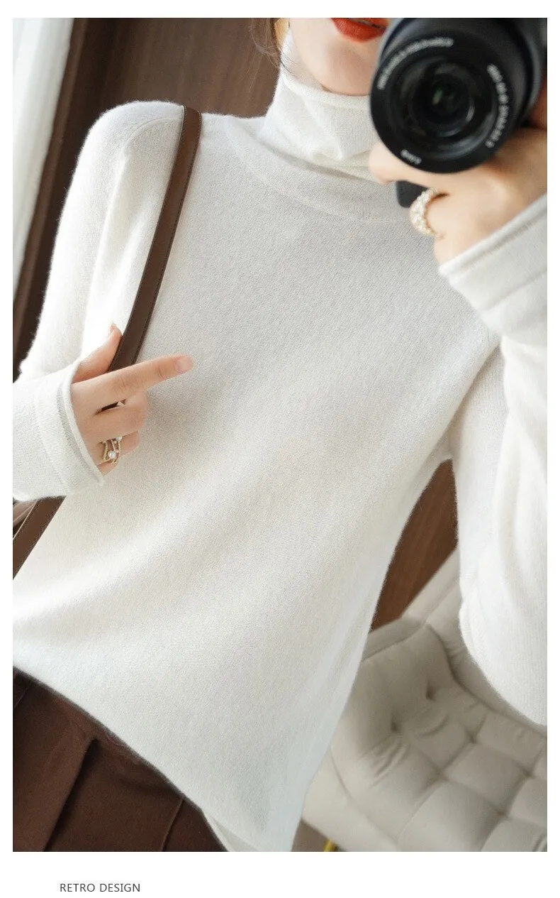 Wjczt Women Sweater Winter Cashmere Turtleneck Warm Knitwear Korean Casual Solid Bottoming Shirt Fashion Knit Pullovers Brown Sweater