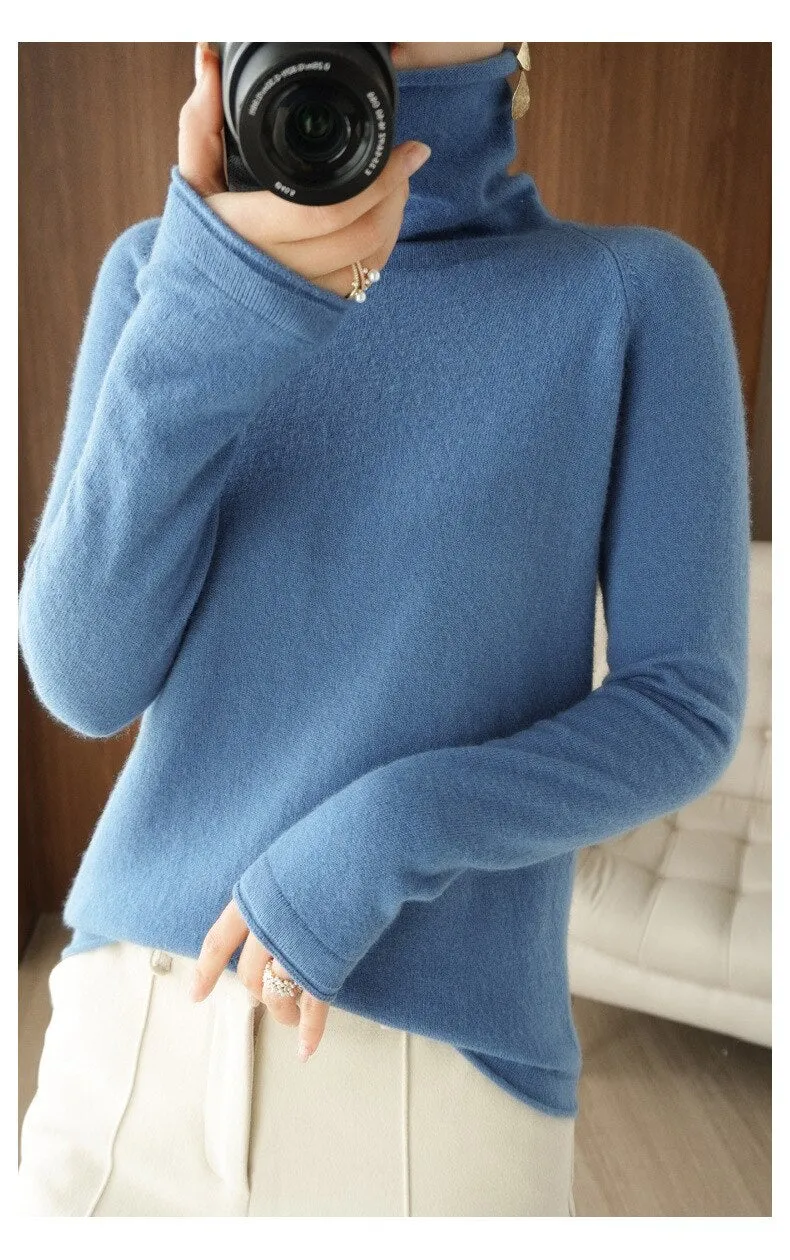 Wjczt Women Sweater Winter Cashmere Turtleneck Warm Knitwear Korean Casual Solid Bottoming Shirt Fashion Knit Pullovers Brown Sweater