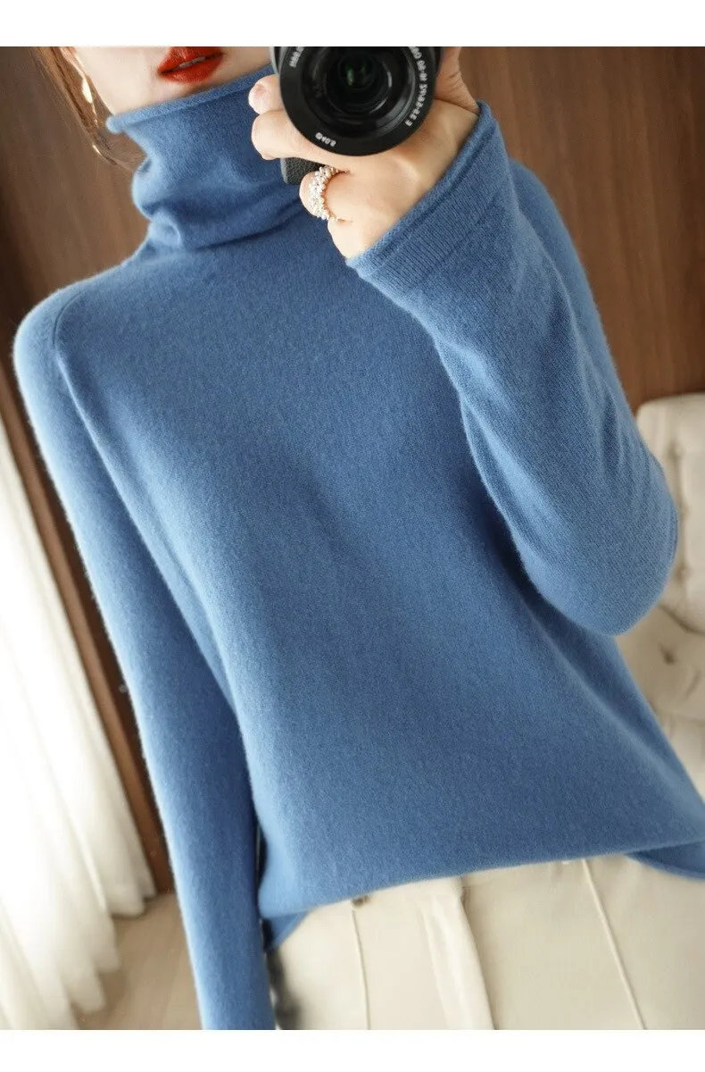 Wjczt Women Sweater Winter Cashmere Turtleneck Warm Knitwear Korean Casual Solid Bottoming Shirt Fashion Knit Pullovers Brown Sweater