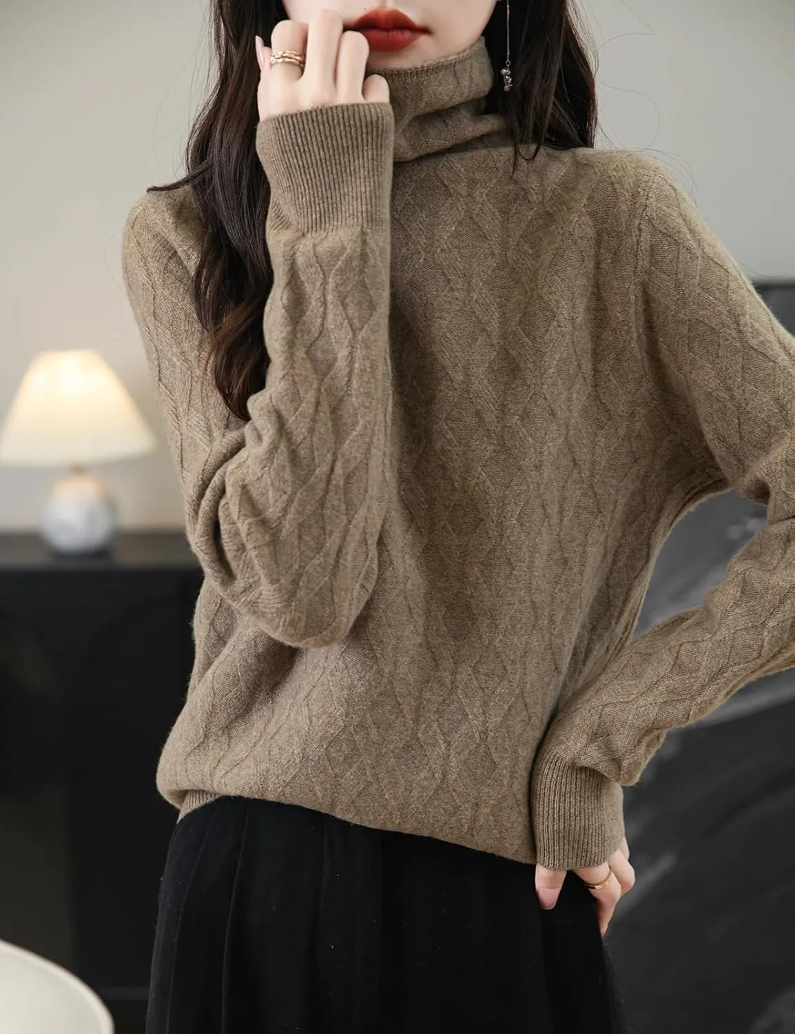 Women's 100% Merino Wool Sweater 2025 Fall Winter Solid Turtleneck Long Sleeve Knitted Pullover Sweater Jumper