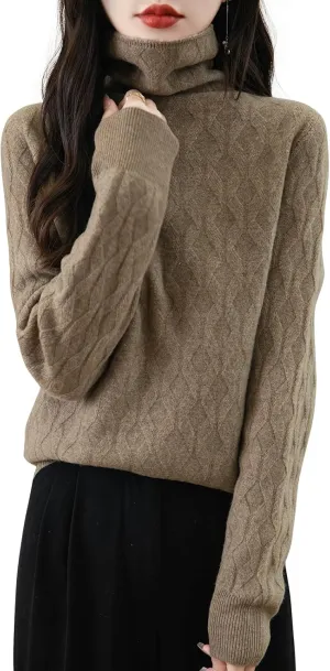 Women's 100% Merino Wool Sweater 2025 Fall Winter Solid Turtleneck Long Sleeve Knitted Pullover Sweater Jumper