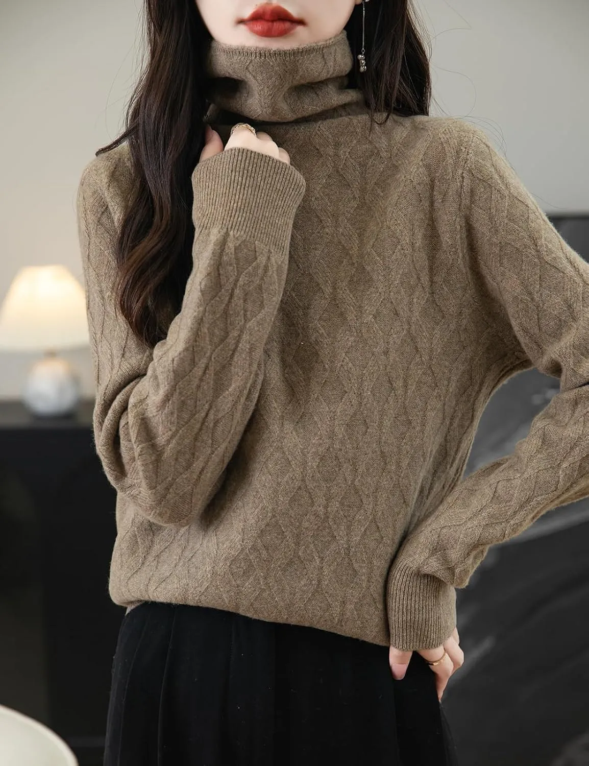 Women's 100% Merino Wool Sweater 2025 Fall Winter Solid Turtleneck Long Sleeve Knitted Pullover Sweater Jumper