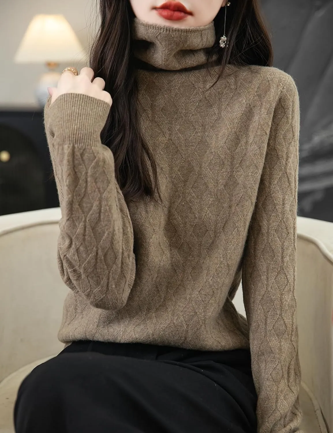 Women's 100% Merino Wool Sweater 2025 Fall Winter Solid Turtleneck Long Sleeve Knitted Pullover Sweater Jumper