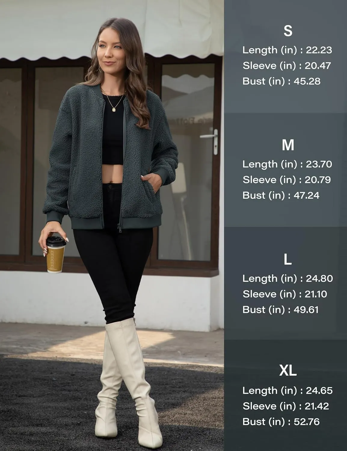 YUCOLEN Women's Fleece Bomber Jacket Trendy Full Zip Sherpa Jackets Warm Winter Coat with Pockets