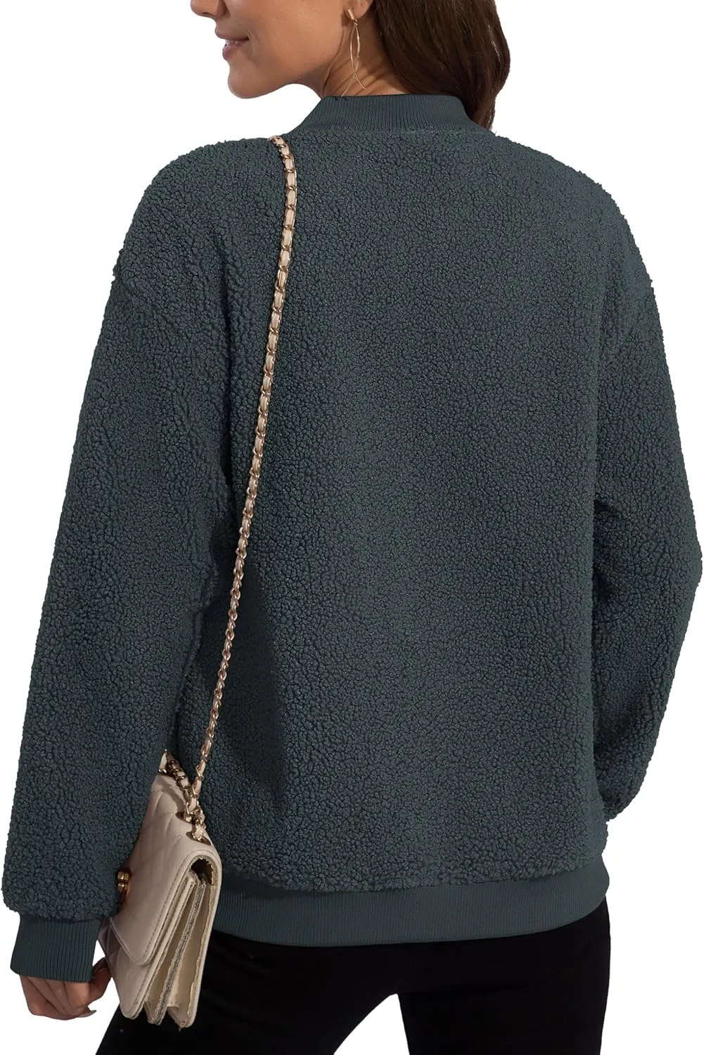 YUCOLEN Women's Fleece Bomber Jacket Trendy Full Zip Sherpa Jackets Warm Winter Coat with Pockets