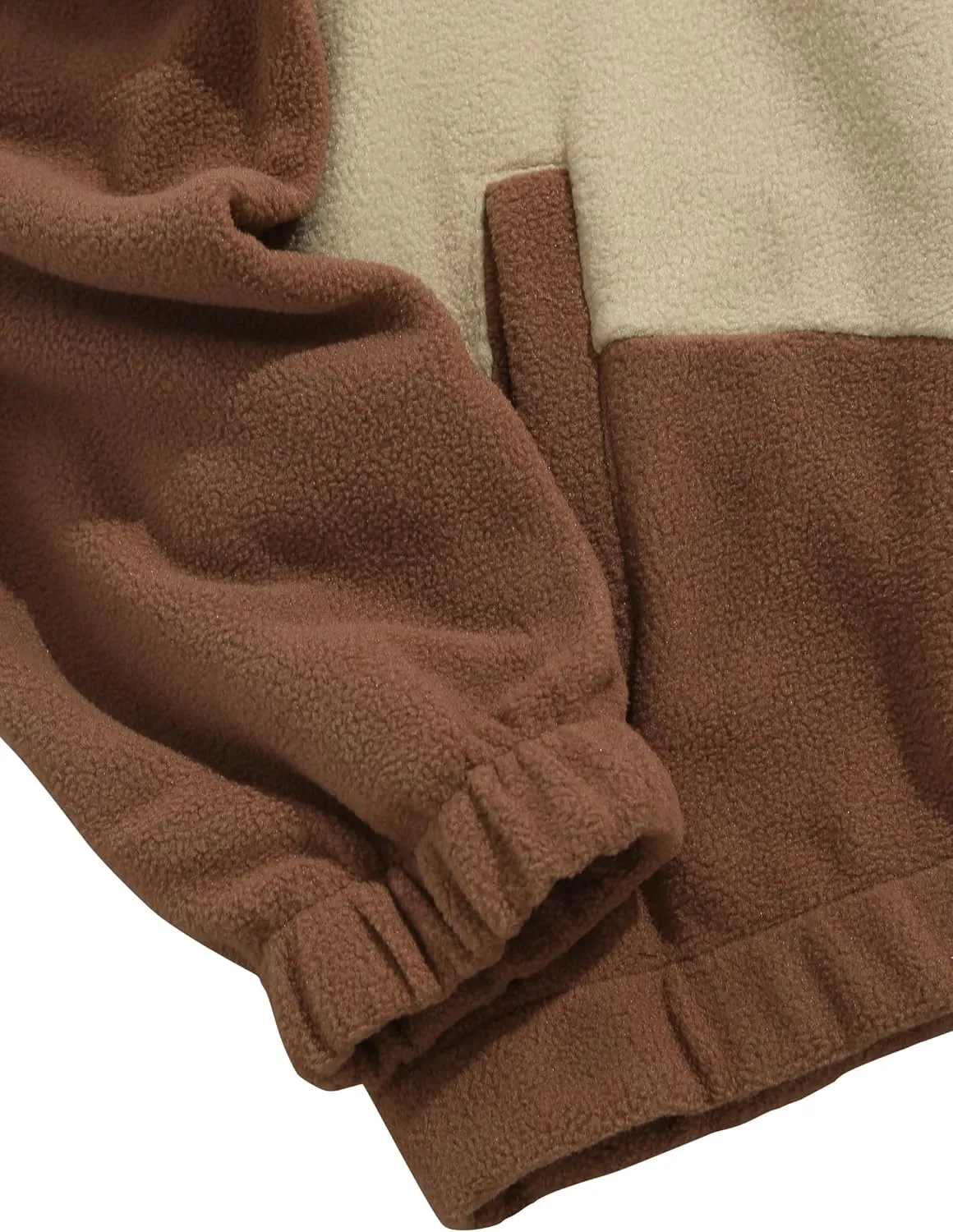ZAFUL Men's Casual Colorblock Sherpa Jacket Long Sleeve Full-Zip Teddy Coat Retro Style Fleece Shacket with Pockets