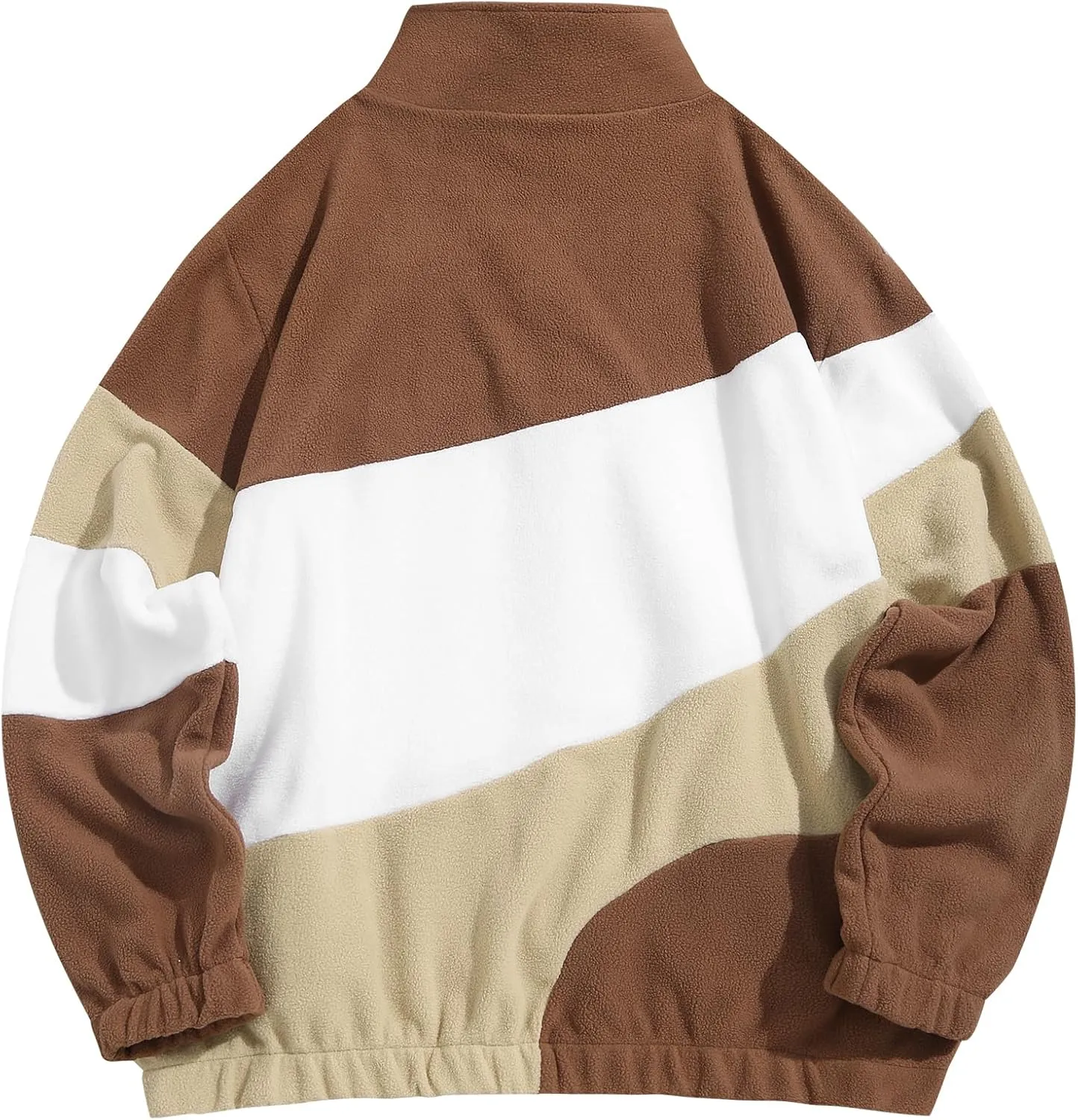 ZAFUL Men's Casual Colorblock Sherpa Jacket Long Sleeve Full-Zip Teddy Coat Retro Style Fleece Shacket with Pockets
