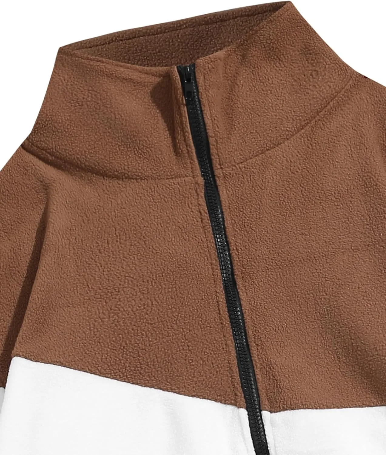 ZAFUL Men's Casual Colorblock Sherpa Jacket Long Sleeve Full-Zip Teddy Coat Retro Style Fleece Shacket with Pockets