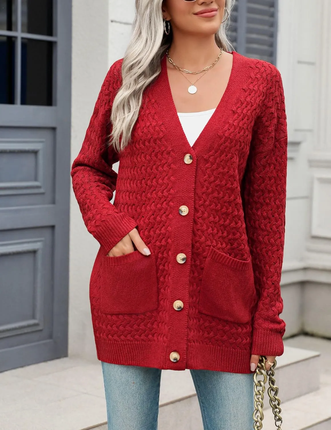 Zeagoo Womens 2025 Long Sleeve Chunky Cable Knit Fall Cardigans Sweaters Button Down Open Front Outerwear with Pockets