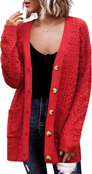 Zeagoo Womens 2025 Long Sleeve Chunky Cable Knit Fall Cardigans Sweaters Button Down Open Front Outerwear with Pockets