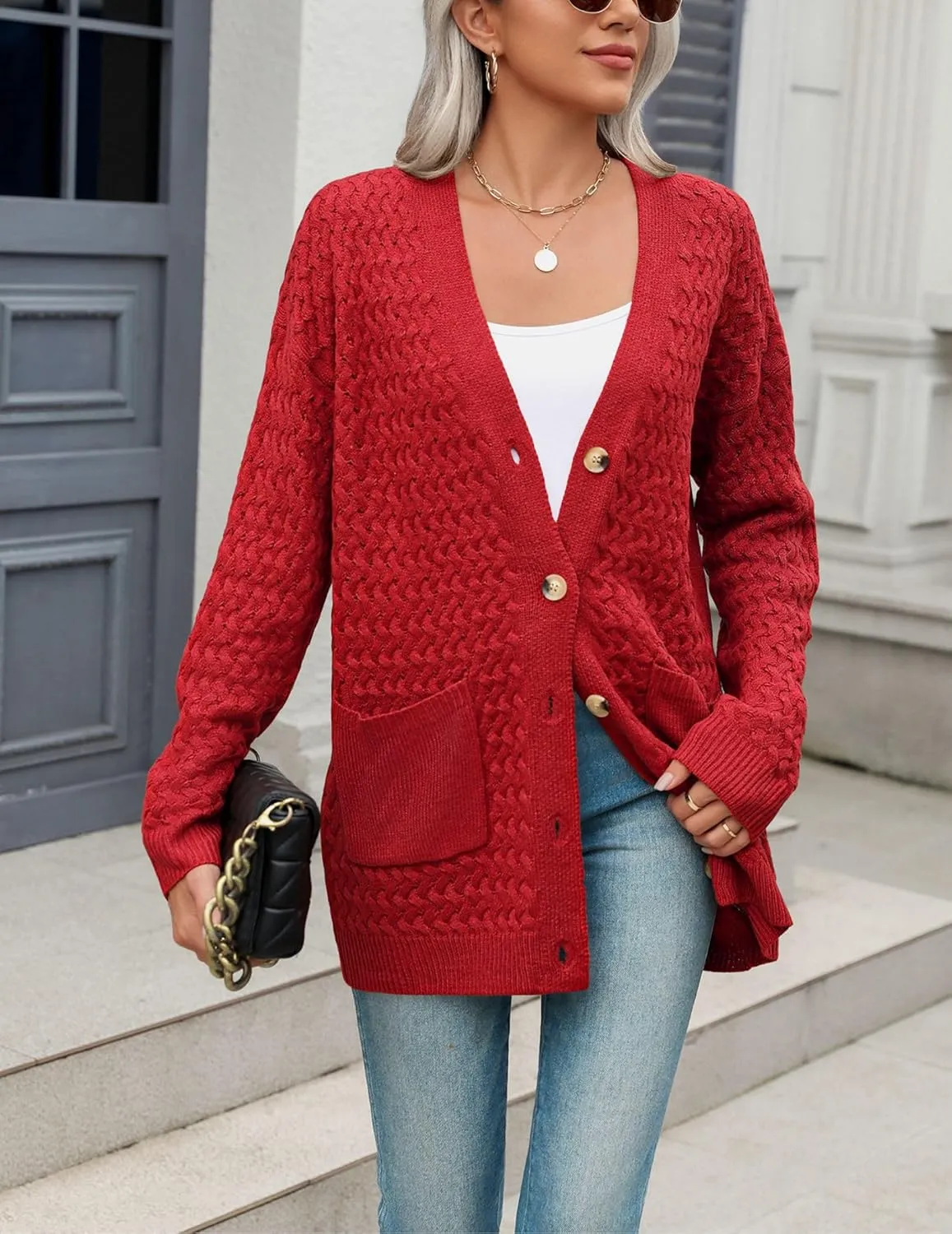Zeagoo Womens 2025 Long Sleeve Chunky Cable Knit Fall Cardigans Sweaters Button Down Open Front Outerwear with Pockets